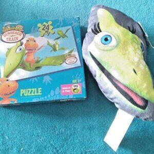 new pbs kids DINOSAUR TRAIN 24 PIECE family PUZZLE & TINY HEAD PLUSH